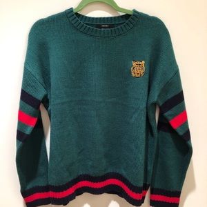 Forever 21 Green Stripe Tiger Sweater